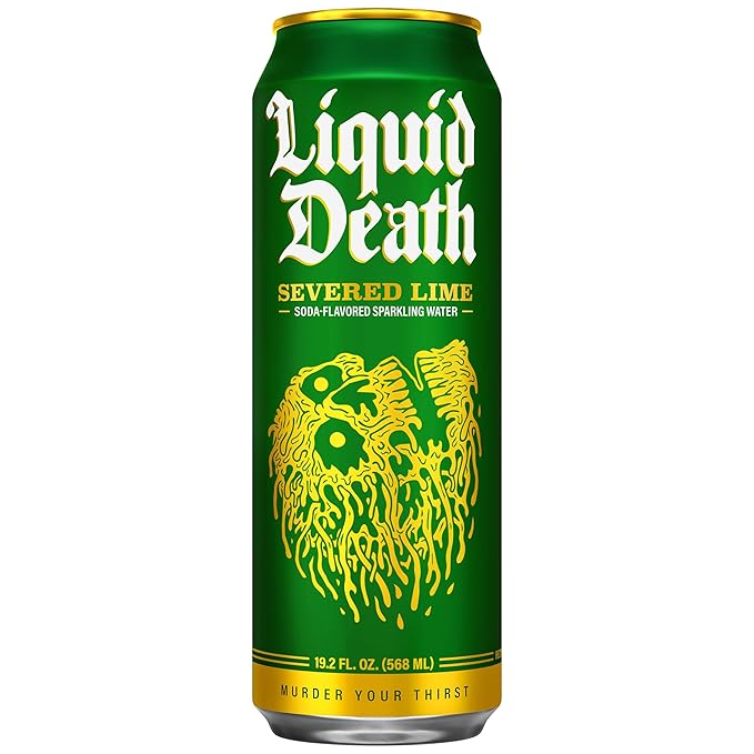 Liquid Death Soda-Flavored Sparkling Water - Severed Lime (Classic Lime Soda), Less Sugar*, Huge Flavor, No Artificial Sweeteners, King Size 19.2 Fl Oz (Pack of 12)