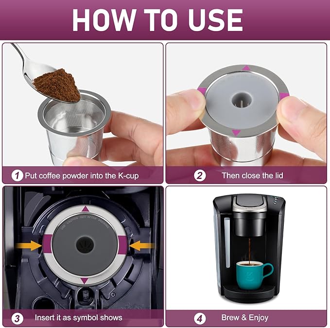 Reusable K Cups, Universal stainless steel Reusable Coffee Pods, Refillable Single K Cups for K 2.0 and 1.0 Coffee Makers