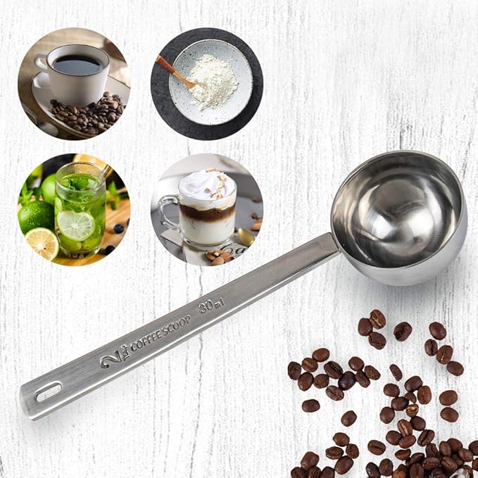 AUEAR, 2 Pack Coffee Measuring Scoop 304 Stainless Steel Spoon Tablespoon Spoons Kitchen Scoops with Long Handle for Home Milk Tea Sugar Powder Silver 30ml