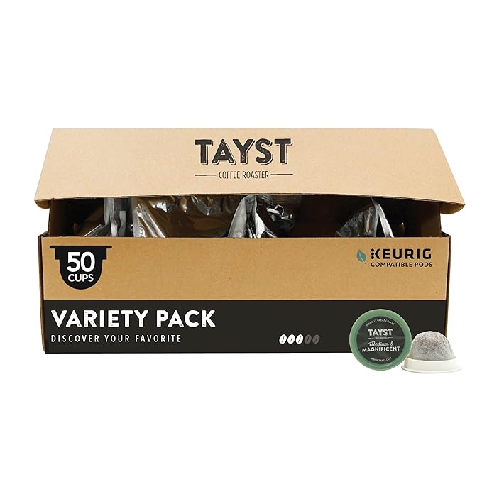 Tayst Coffee Pods, Variety Pack Assortment, K Cups Compatible with Keurig Coffee Maker, Sustainable Single Serve, Pack of 50