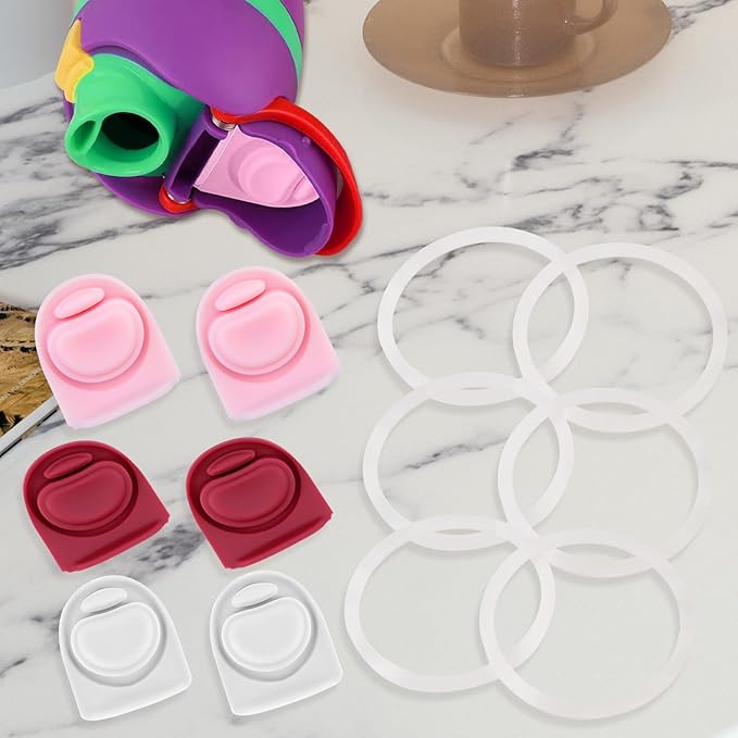 6pcs Water Bottle Seal Circle and 6pcs Replacement Stopper, Silicone Circle Lid Gasket Parts for Owala Free Sip 19oz 24oz 32oz 40oz, Cap Mouth Leak Proof Stopper Silicone Gasket Accessories