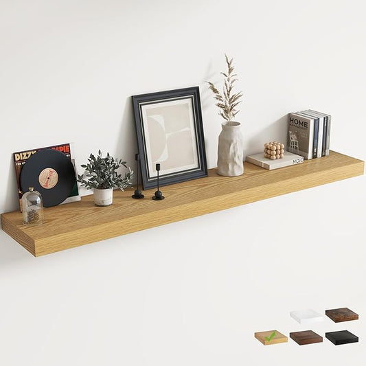 Marsmiles 12" Deep Floating Shelves for Wall with Invisible Brackets, Wall Mounted Engineered Wood Shelves with Wood Grain for Living Room, Bedroom, Kitchen Decor and Storage, 72" L Set of 1, Oak