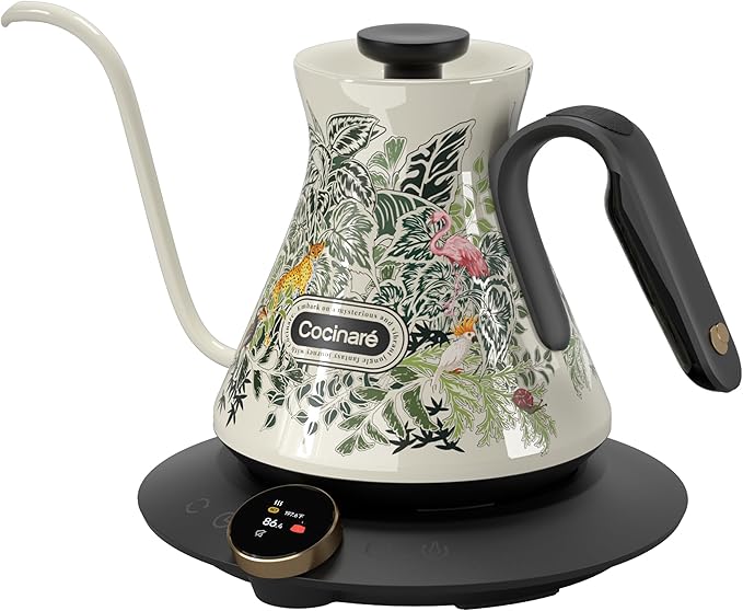 Cocinare Color-changing Collection Jungle Gooseneck Electric Kettle, ±0.5℉ Precise Temperature Control for Pour-Over Coffee & Tea, Quick Heating 1500W, Stainless Steel Interior, 0.9L
