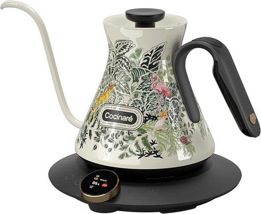 Cocinare Color-changing Collection Jungle Gooseneck Electric Kettle, ±0.5℉ Precise Temperature Control for Pour-Over Coffee & Tea, Quick Heating 1500W, Stainless Steel Interior, 0.9L