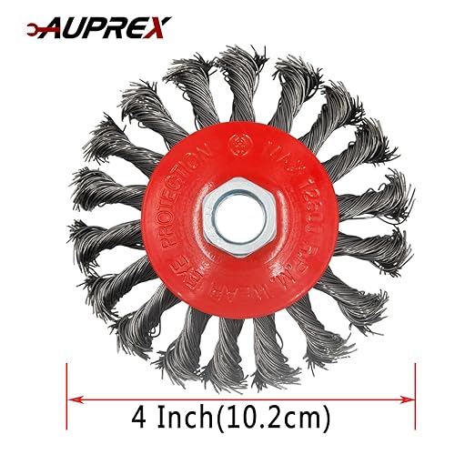 2 Pack 4 Inch Twist Knotted Wire Wheel Brush for Angle Grinder with 5/8 Inch-11 Threaded Arbor - 0.02 Inch Carbon Steel Wire for Heavy-Duty Conditioning of Various Metals