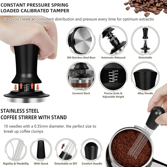 25 PCS Espresso Accessories - 51mm Coffee Tamper Set, with Tamper, WDT Tool,Stirrer, Frothing Pitcher, Latte Art Pen, Tamper Mat, Stencils for Machine, Dosing Funnel, Coffee Sifter Sprinkler Powder