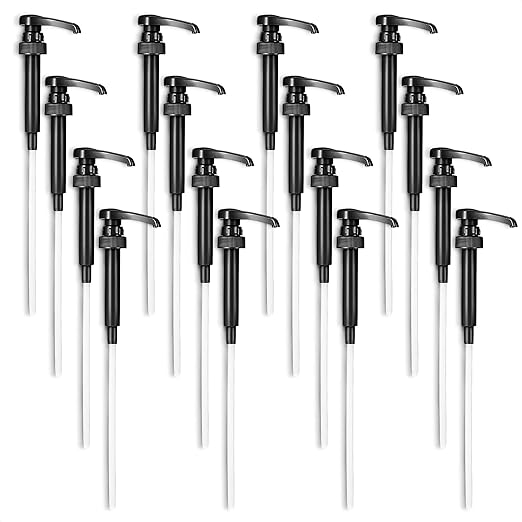 Set of 16 Black Coffee Syrup Pumps - 12.4 Inches Vanilla Syrup Dispenser for Skinny Bottles, Adjustable Length and Lockable Design, Good for Home and Commercial Use, Easy to Use and Clean