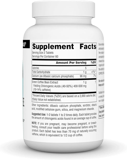 Source Naturals Energizing Green Coffee Extract, Powerful Natural Antioxidant*, 500 mg Tablet - 120 Tablets