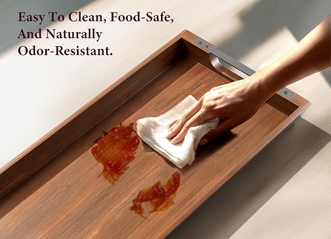 Large Acacia Wood Serving Tray with Metal Handles - 36" Long Charcuterie Board for Cheese, Meat & Appetizers - Perfect for Kitchen, Entertaining, Gatherings & Home Decor