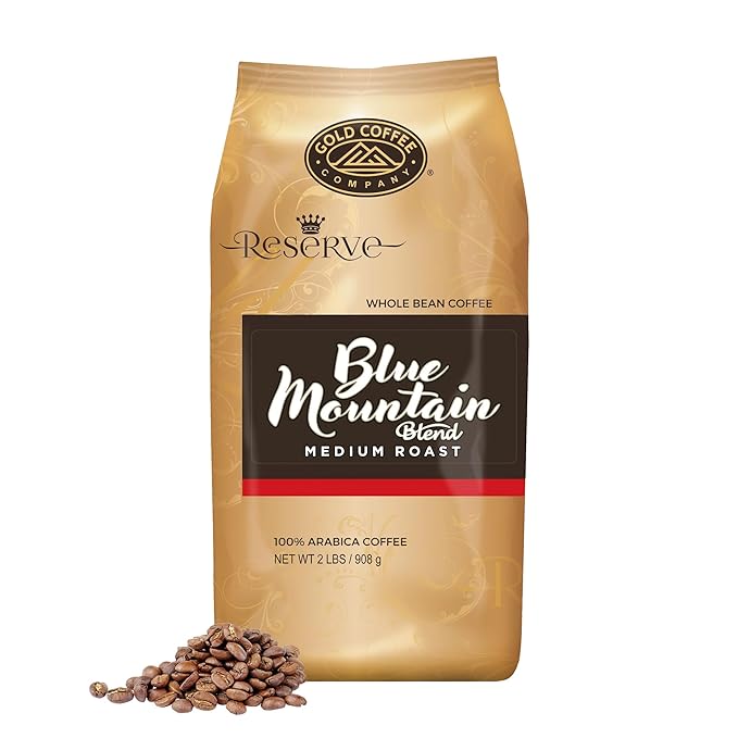 Gold Coffee Co. Blue Mountain Premium Blend | Medium Roast, Whole Bean| 100% Arabica Coffee | 2 lbs.