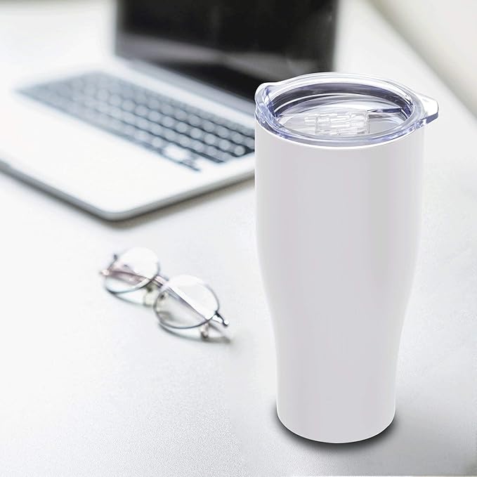 DISCOUNT PROMOS Stainless Steel Grip Travel Mugs 27 oz. Set of 10, Bulk Pack - Perfect for Coffee, Soda, Other Hot & Cold Beverages - White