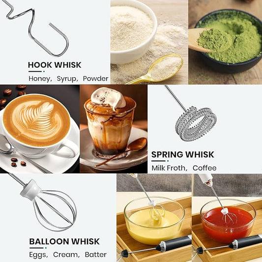 Handheld Electric Milk Frother with 3 Heads, Coffee Whisk Foam Mixer with USB Rechargeable 3 Speeds, Foam Maker Blender for Latte, Cappuccino, Hot Chocolate, Egg, Powders (Black with 3 Heads)