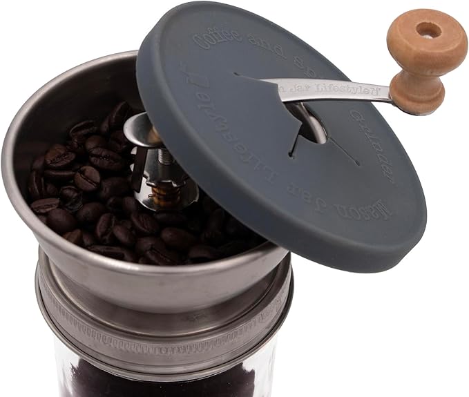 Mason Jar Lifestyle Coffee & Spice Grinder Lid for Wide Mouth Mason Jars – Manual Ceramic Grinder Attachment – Grind Spices or Coffee Directly into Jar