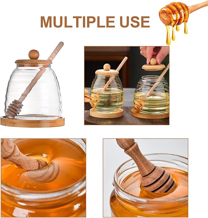 QUUPY 16.7Oz Glass Honey Jar with Dipper and Bamboo Lid Wide Mouth Syrup Containers Dispensers for Coffee Bar Home Kitchen Organization