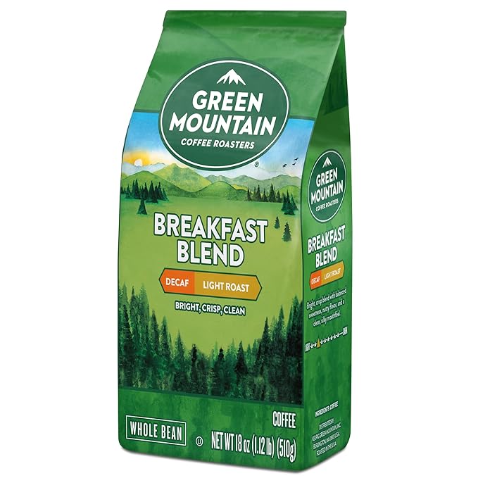 Green Mountain Coffee Roasters Breakfast Blend Decaf, Whole Bean Coffee, Bagged 18 oz