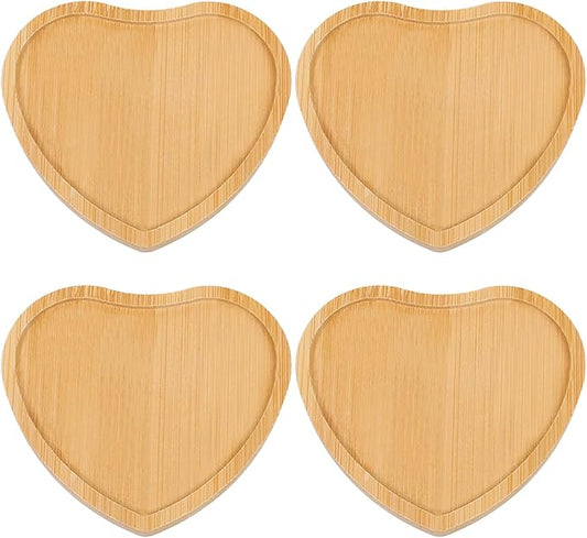 Wood Coasters Set of 4 - Handcrafted Drink Coaster Thick Heat-Resistant for Office, Bar, Farmhouse - Natural Bamboo Drink Unique Cup Coasters for Table Protection (Heart-Shaped)