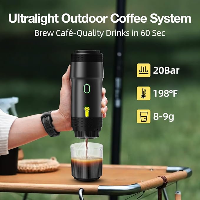 LumoShine Portable Electric Espresso Machine,Travel Coffee Maker for Camping,Car Coffee Maker Self-Heating with USB-DC, Compatible with Ground Coffee & Capsule for Hiking,Office,RV (Black)
