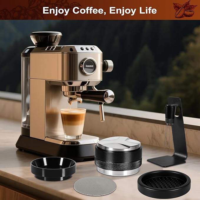 Espresso Accessories Kit 51mm, Coffee Distributor and Tamper Leveler, 316 Stainless WDT Tool with Magnetic Stand, Puck Scree and Dosing Funnel Set Fits Espresso Machine Press and 51mm Portafilters