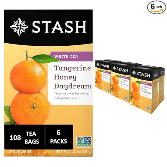 Stash Tea Tangerine Honey Daydream White Tea - Caffeinated, Non-GMO Project Verified Premium Tea with No Artificial Ingredients, 18 Count (Pack of 6) - 108 Bags Total