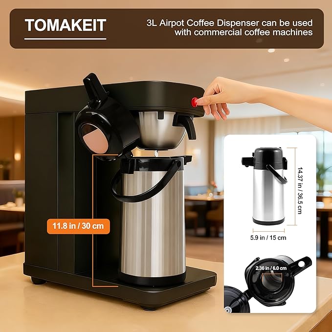 Airpot Coffee Carafe for Keeping Hot,102oz/3L Coffee Dispenser Thermal with Pump,Insulated Stainless Steel Hot Beverage Dispenser for Parties,Thermal Carafe for Hot Drinks Water Tea Chocolate