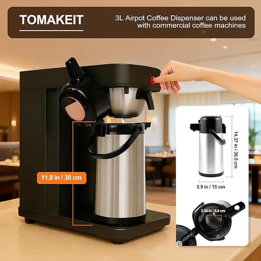 Airpot Coffee Carafe for Keeping Hot,102oz/3L Coffee Dispenser Thermal with Pump,Insulated Stainless Steel Hot Beverage Dispenser for Parties,Thermal Carafe for Hot Drinks Water Tea Chocolate