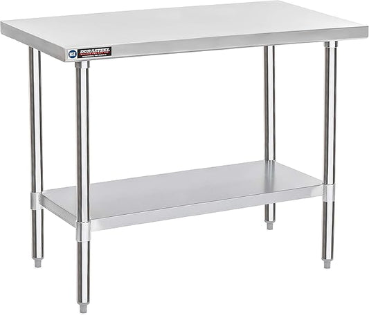 DuraSteel 24x48 Stainless Steel Work Table - NSF Commercial Prep Metal Table - Outdoor Pizza Oven Stand w/Under Shelf - Kitchen Island Laundry Utility Garage Microwave Stand Large Rolling Storage Cart
