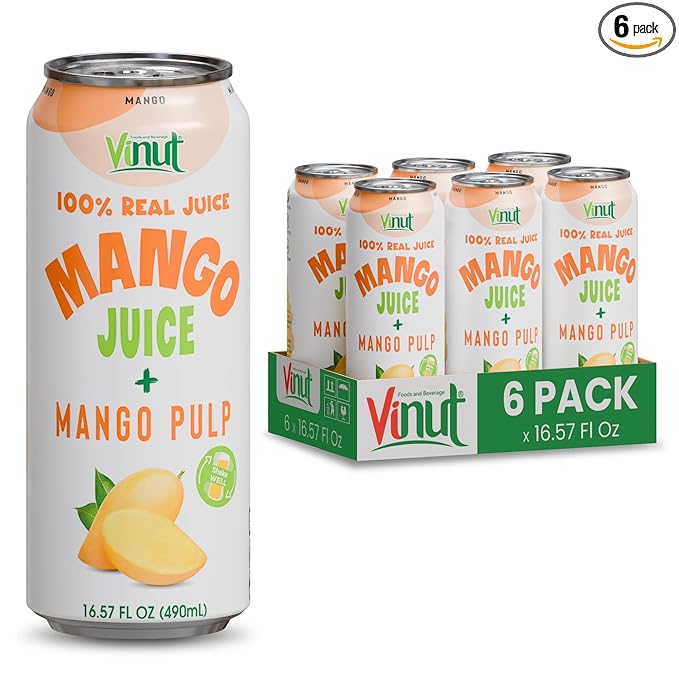 Vinut 100% Mango Juice with Pulp (16.57 fl oz, Pack of 6), No Sugar Added, All Nature Mango Juice, Not From Concentrate, Gluten Free, GMO-Free, High Calcium, Iron