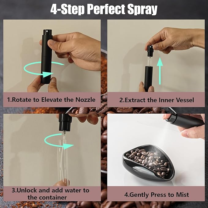 NONGKANG Ceramic Coffee Bean Dosing Cup and Spray Bottle Set - 10ml Static Reduction Sprayer, Espresso Accessories Kit with Coffee Grind Size Ruler for Home, Camping, Office(Black)