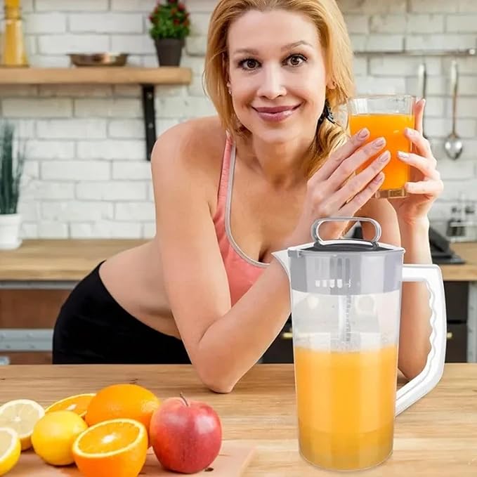 Mixing Pitcher for Drinks with Lid-Wide Mouth Juice Pitcher,Includes Plastic Blades & Adjustable Mixer Plunger,Comes with Cleaning Sponge Brush,Perfect for Juice,Tea,Milk,Lemonade (2.1qt/67.6oz)
