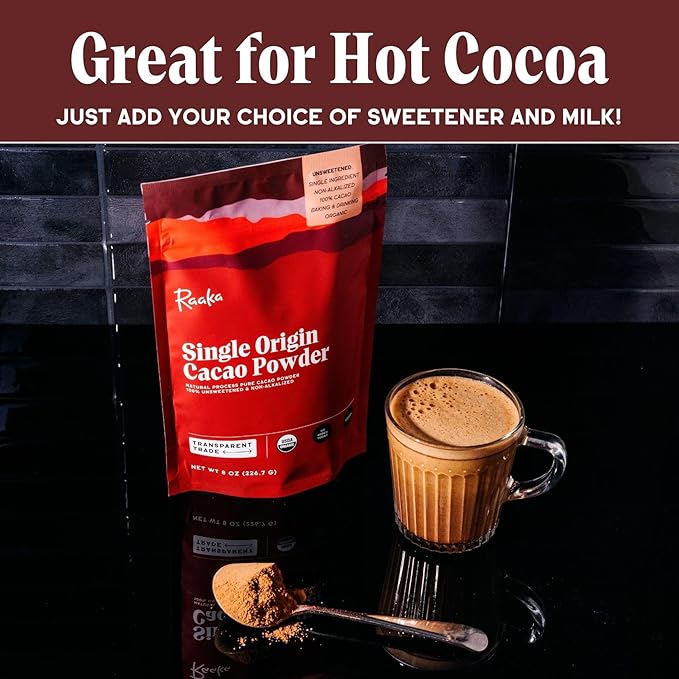 Raaka Chocolate Organic Cacao Powder - Unsweetened, Non-Alkalized, Perfect for Baking, Substitute for Cocoa Powder - Gluten-Free, Soy-Free, Sugar-Free, Allergen-Friendly - 2LB Resealable Bag