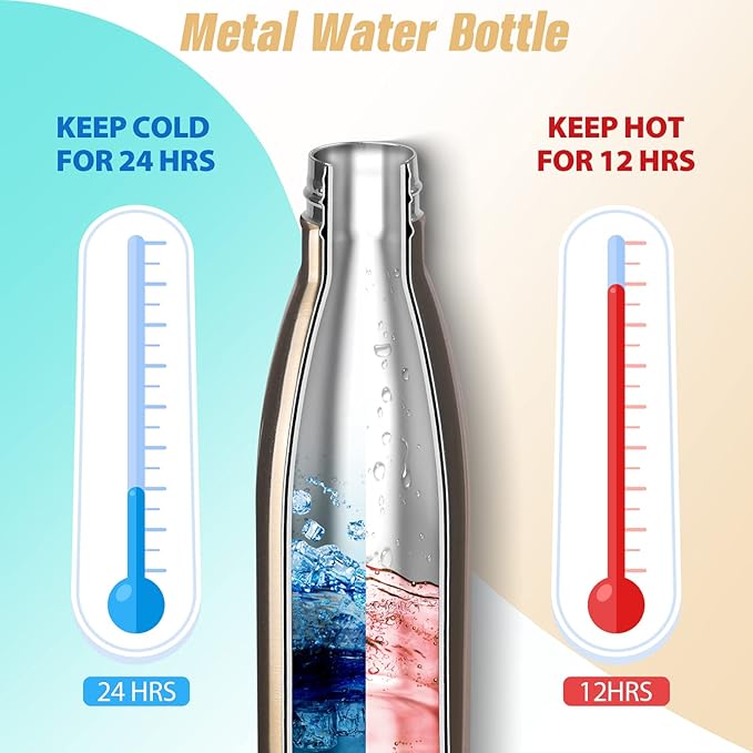 Sfee Insulated Water Bottle, 17 oz Stainless Steel Water Bottles, Double Wall Vacuum Reusable Water Bottles Leak Proof BPA-FREE Sports Bottle Cup Keep Hot&Cold for Running Gym Workout Cycling Kids