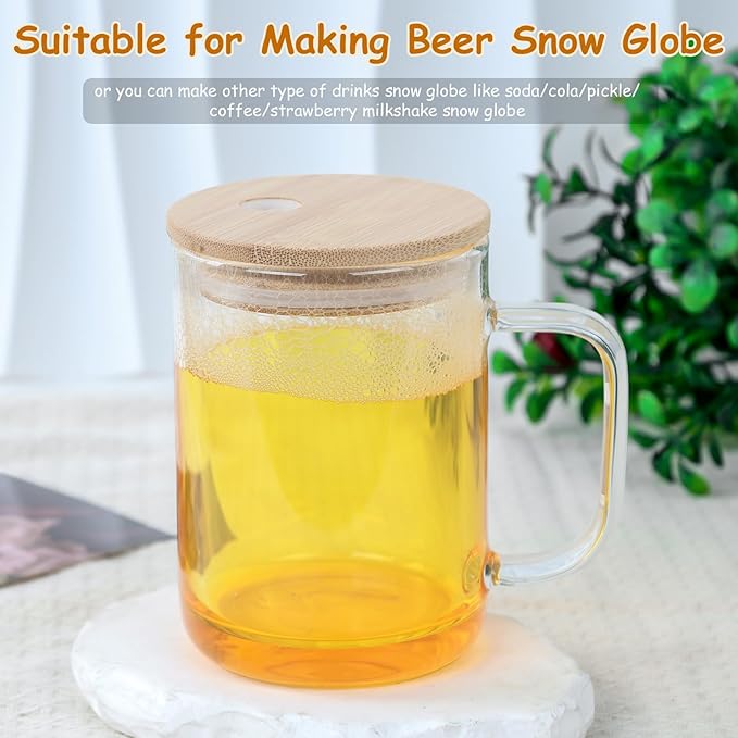 15 Oz Pre-Drilled Glass Snow Globe Tumbler with Handle, 6 Pack Double Wall Snowglobe Cup Coffee Mug For Snow Globe Diy Glitter, Clear