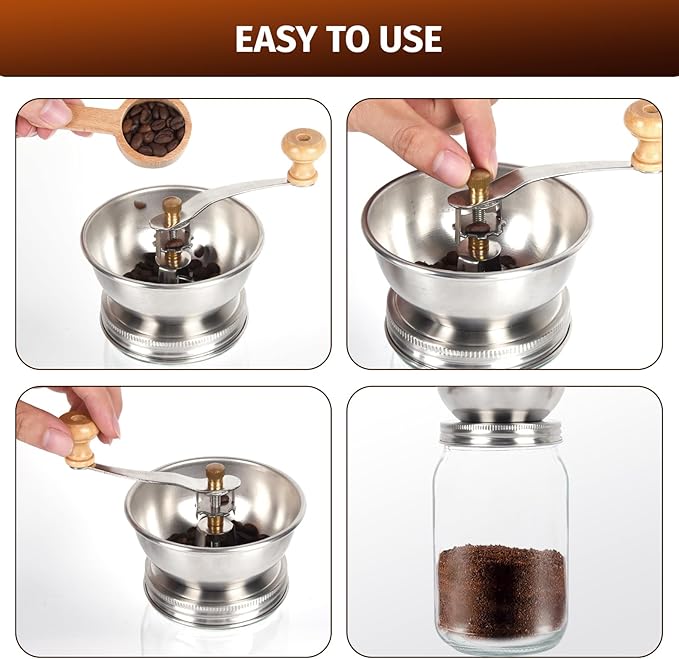 Mason Jar Coffee Grinder, Manual Coffee Grinder Lid Attachment for Regular Mouth Mason Jars, Stainless Steel Mason Jar Lid and Ceramic Burr, Ideal for Camping & Home Barista