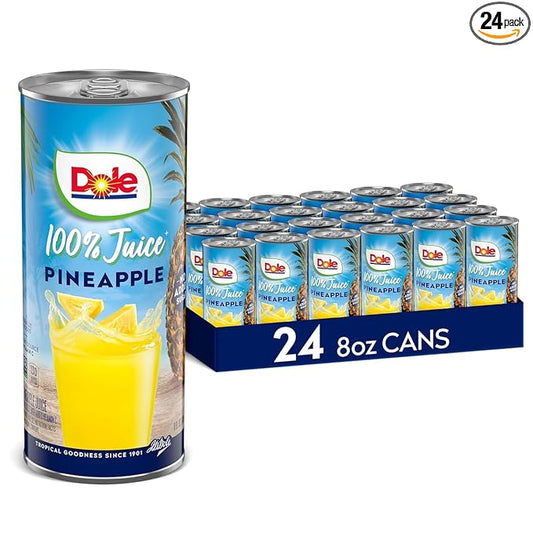 Dole 100% Pineapple Juice, No Added Sugar, Excellent Source of Vitamin C, 100% Fruit Juice, Packaging May Vary, 8.0 Fl Oz (Pack of 24)