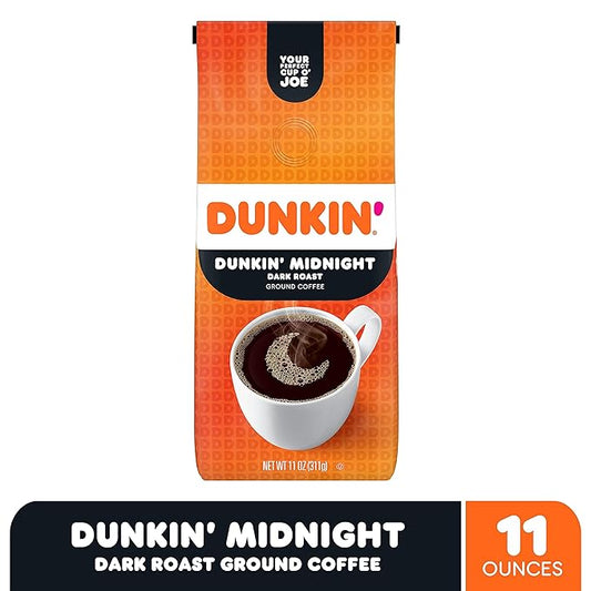 Dunkin’ Midnight Dark Roast Ground Coffee, 11 Ounce (Pack of 4)