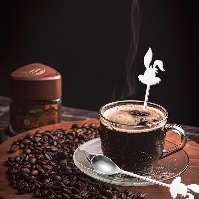 Stainless Steel Mini Coffee Espresso Spoon, Dessert Teaspoons Small Soup Spoons, Silver Cute Animals Coffee Spoon, 5.6 inch, Set of 4