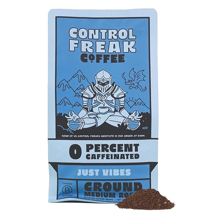 Control Freak Decaf Coffee Just Vibes, 0% Caffeine Ground Coffee (32 Oz) – Fresh Sugarcane Processed Coffee Beans, Chemical-Free Decaffeination, Calm Energy, Full Flavor, No Buzz