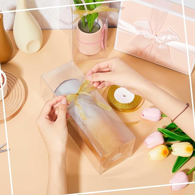 50 Pcs Mug Gift Boxes Clear Tumblers Packaging Box with Ribbon for Sublimation Tumblers Compatible with Stanley 11oz 12oz 15oz 20oz 30oz 40oz(3.3 x 3.3 x 9.8 Inch)