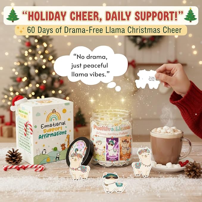 Positive Llama Jar With 60 Affirmation Cards, Emotional Support Llama, Llama Gifts For Women Sister Friends Cowoker Men Teens