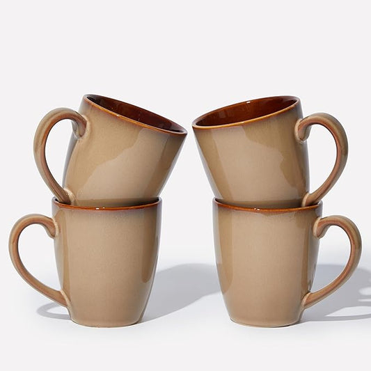 Coffee Mug 14 oz, Ceramic Coffee Mugs Set of 4, Reactive Glaze Mug for Latte/Tea/Cappuccino, Large Stackable Mug Set for Men, Women, Dad, Mom, Dishwasher & Microwave Safe, Brown Yellow