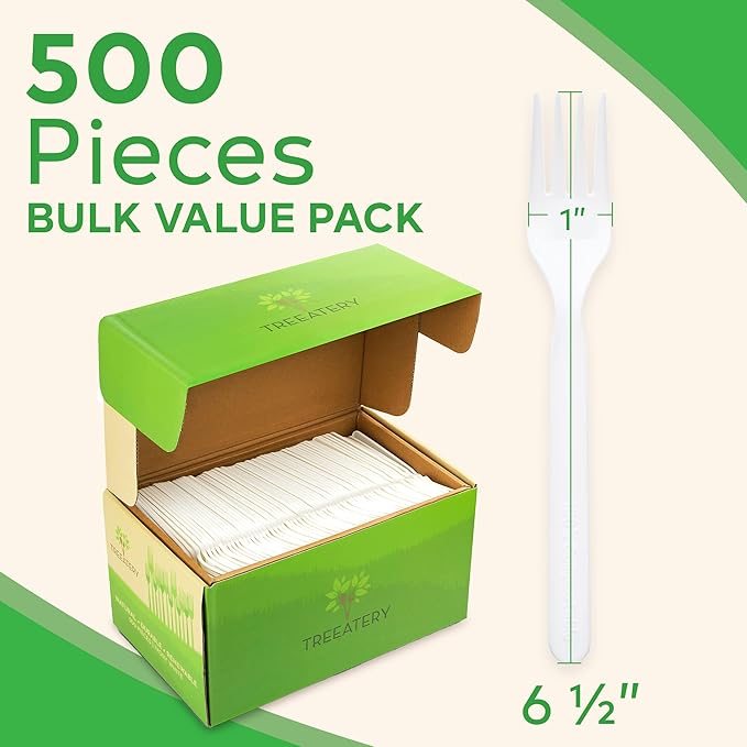 Compostable Forks, Plant Based Compostable Utensils, BPI-Certified Disposable Cutlery, Compostable Forks Bulk Value Pack, 500 Pieces, Ivory White