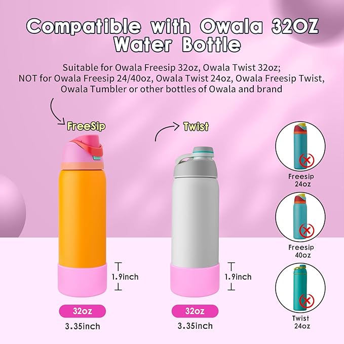 2PCS Silicone Water Bottle Boot, Compatible with Owala 24oz 32oz 40oz, Protective Anti-Scratch & Anti-Dent No Noise Sleeve Cover for FreeSip/Twist/Flip Water Bottles (Tropical, 32oz)