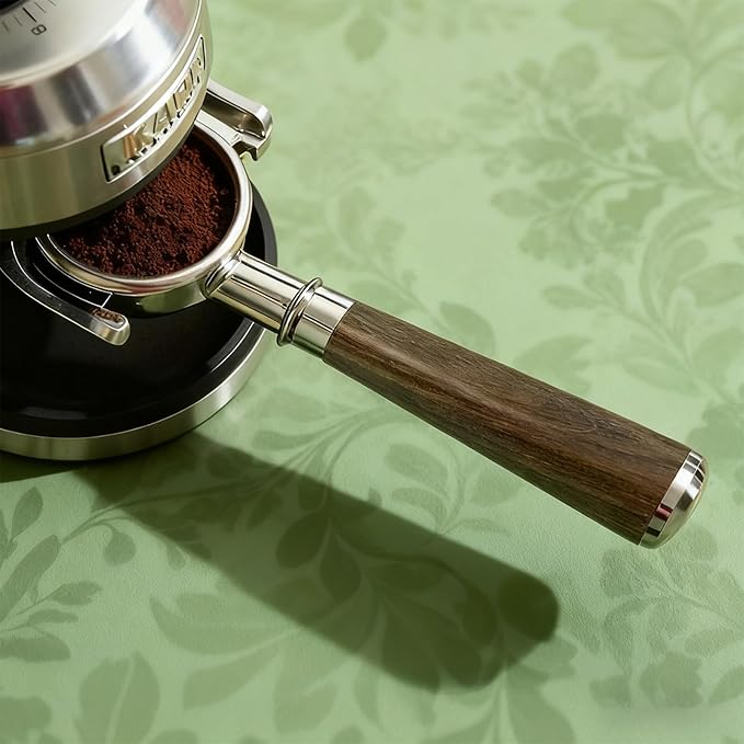 58mm Bottomless Nakeds Portafilter with Premium Ebony Wood Handle - Stainless Steel, Includes 18g Precision Basket for E61 Group-Head Espresso Machines