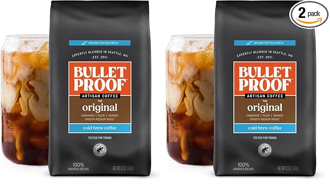 Bulletproof Original Cold Brew Coffee, Medium Roast Coarse Ground, Clean and Tested for Toxins, Smooth Artisan Coffee for Cold Brew Iced Coffee, 12 oz (2 Pack)