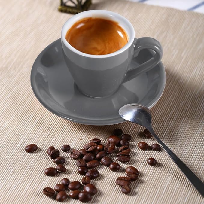 ionEgg Porcelain Espresso Cup with Saucer, Espresso shot Cup, 80ml/2.7Oz, Grey