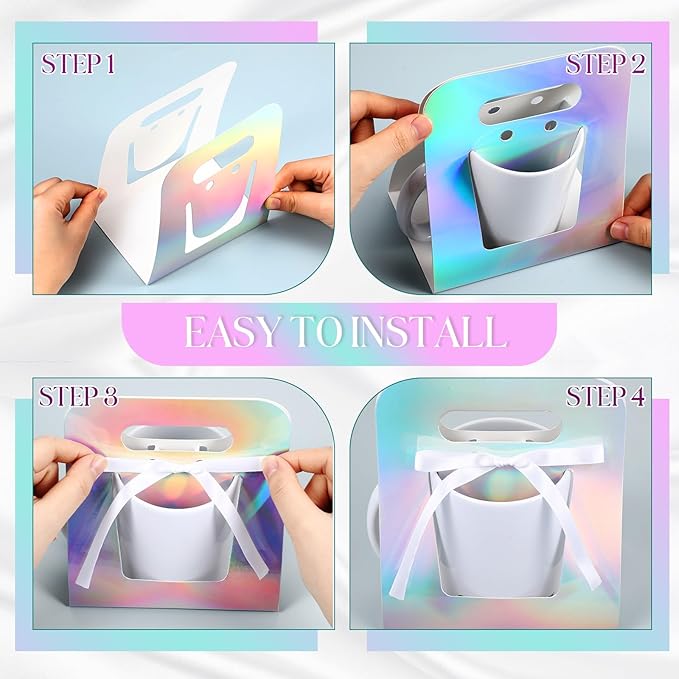 Motipuns 24 Pack Mug Boxes for Gifts 11 oz Coffee Mug Gift Boxes with 1 Roll Ribbon Sublimation Cups Packaging Bags for Sublimation Coffee Cups Blanks Wrapping(Laser Color)