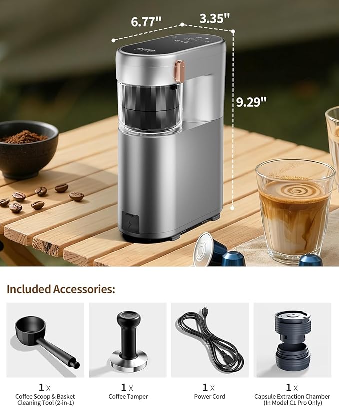 C1 Pro Small Espresso Machine, with NS Capsule & Ground Coffee, Portable Electric Coffee Maker, 20 Bar Travel Espresso Maker, Rechargeable, for RV, Car, Camping, Hiking, Office, Home Use