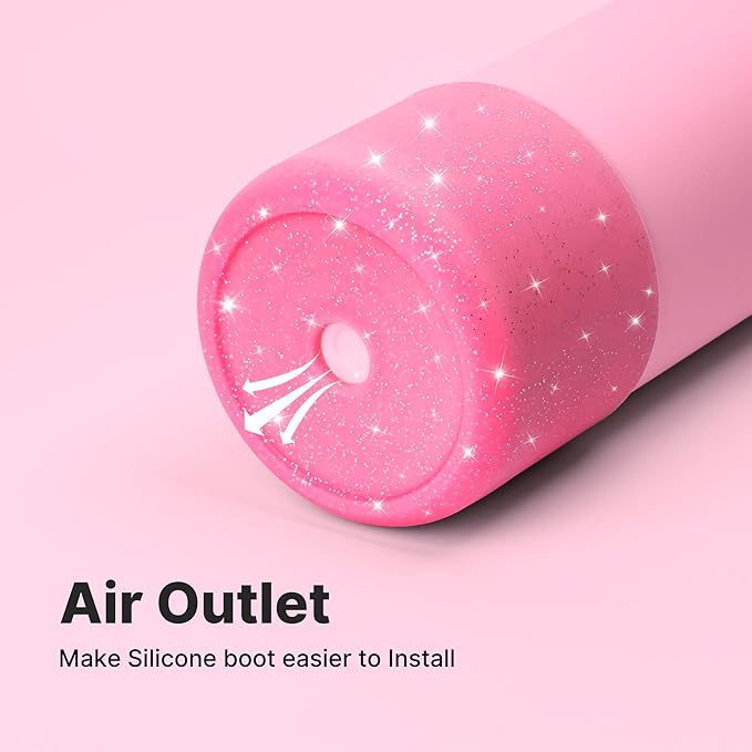 Silicone Water Bottle Boot for Owala 14/16oz, Anti-Slip Protective Sleeve Bottom Bumper Protector for Owala Kids 12 oz Tumbler, Flip 14 oz and FreeSip 16 oz Water Bottle (Glitter Rose Red)
