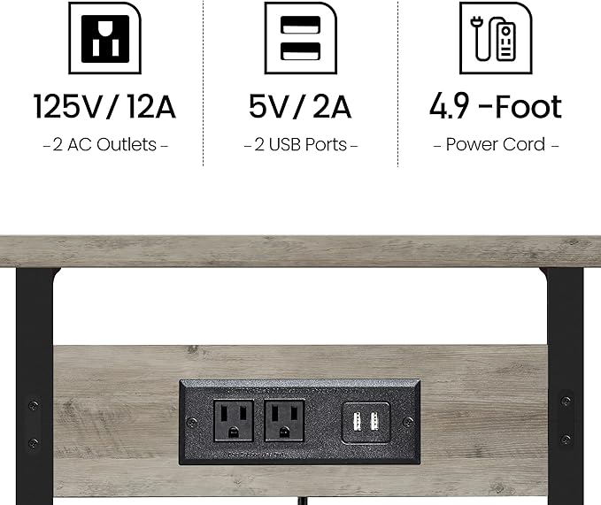 TUTOTAK C Shaped End Table with Charging Station, Side Table, Couch Table for Small Spaces, Tv Tray Table with 2 USB Ports and Outlets, Living Room, Bedroom TB01BG044