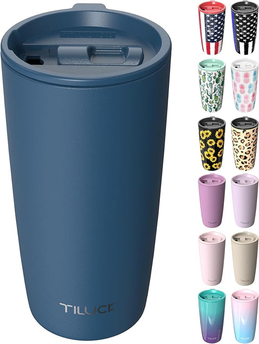 TILUCK 20 oz Tumbler with Lid, Vacuum Insulated Stainless Steel Coffee Mug, Double-Walled Travel Tumbler for Hot and Cold Drinks(DarkBlue, 20oz)